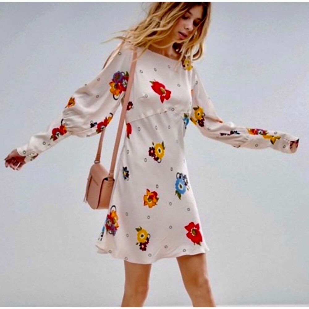 Free People Sunshadows Mini Dress Ivory Combo Boho Y2K Hippie Indie Sz 4 $148